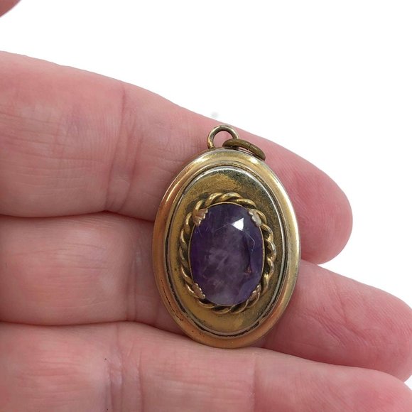 Vintage Victorian Revival Gold Tone Amethyst Penda - Picture 6 of 7
